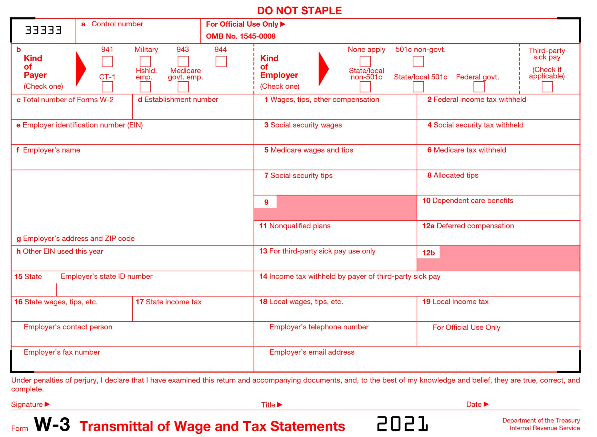 2021 Form Irs W3 Printable W3 Form 2021 Pdf Fillable Download 7944