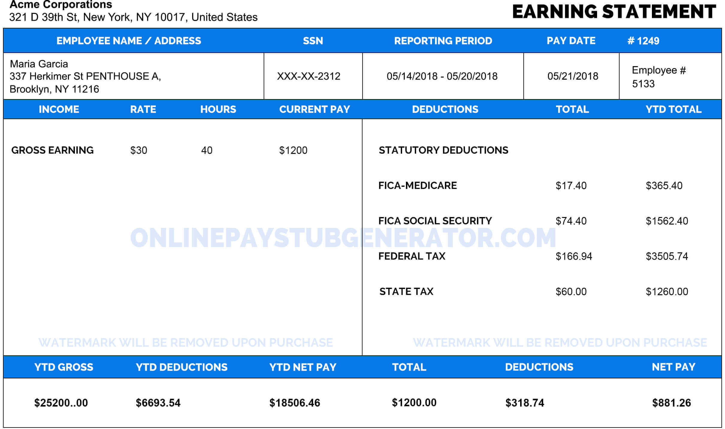 Free Pay Stub Template With Calculator No Watermark